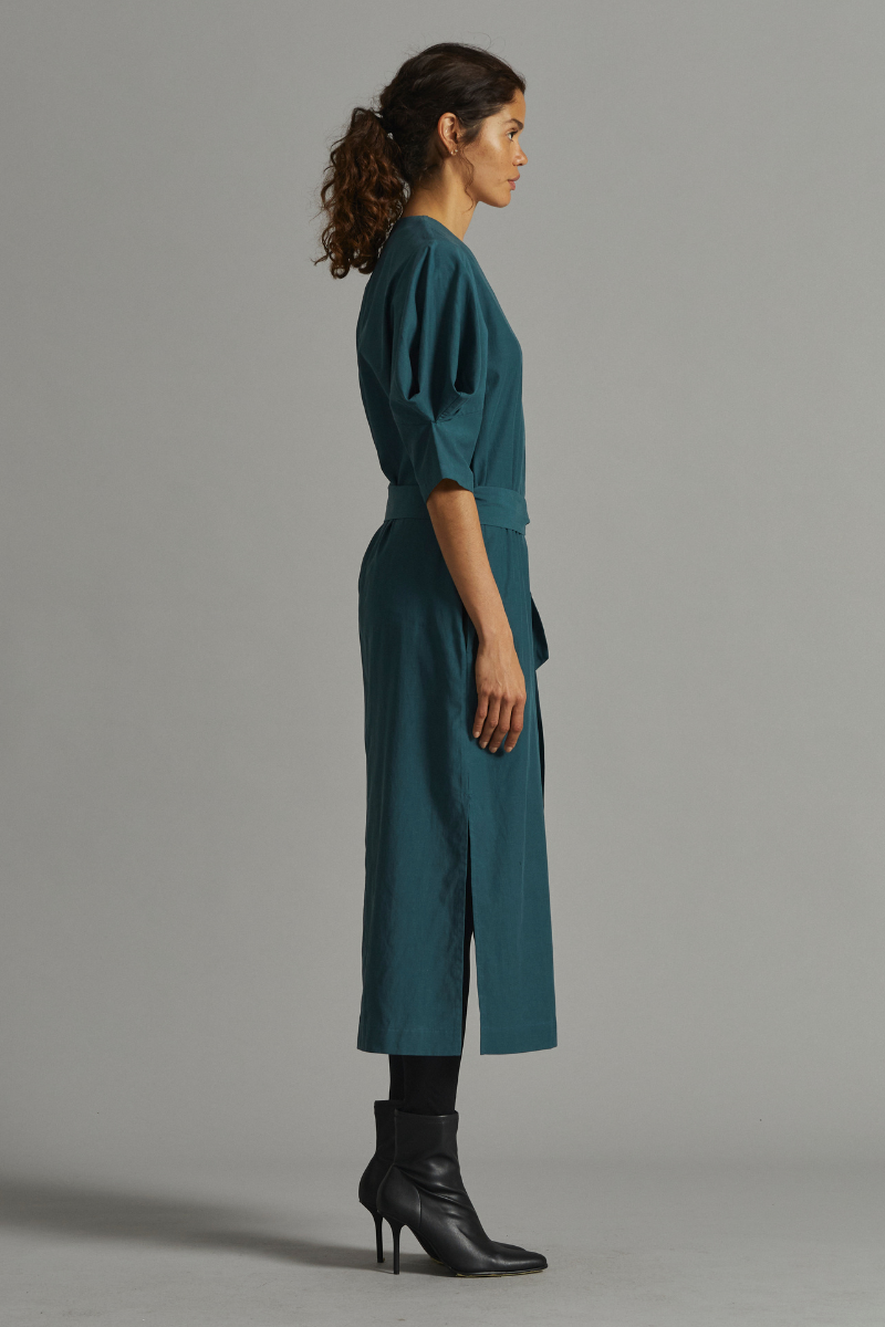 Rich Teal Origami Cotton Tencel Dress