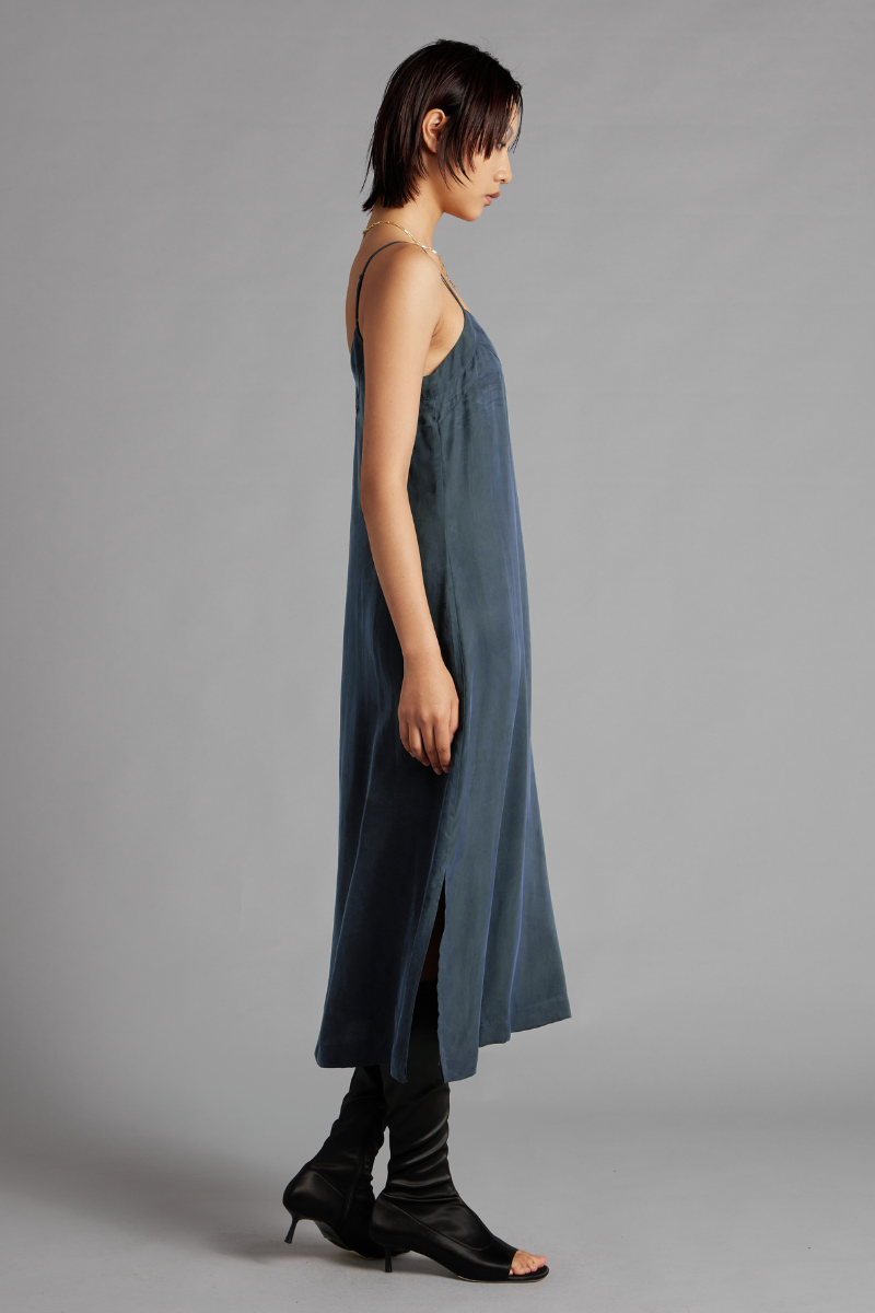 Steel Blue Glider Cupro Rayon Slip Dress