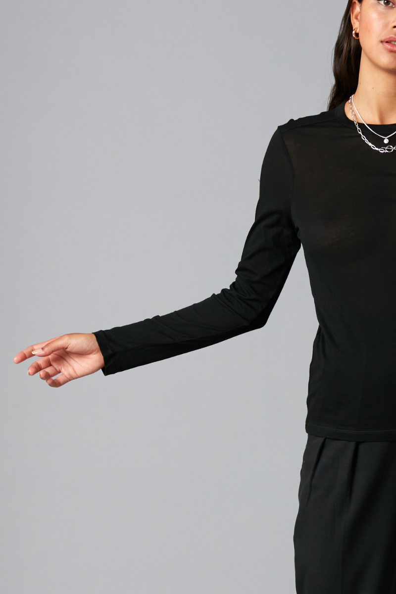 Black Cotton Kazoko Long Sleeve Tee