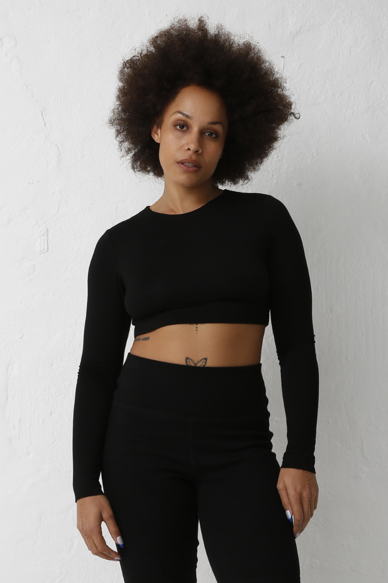 Black Aleggra Modal Cropped Top