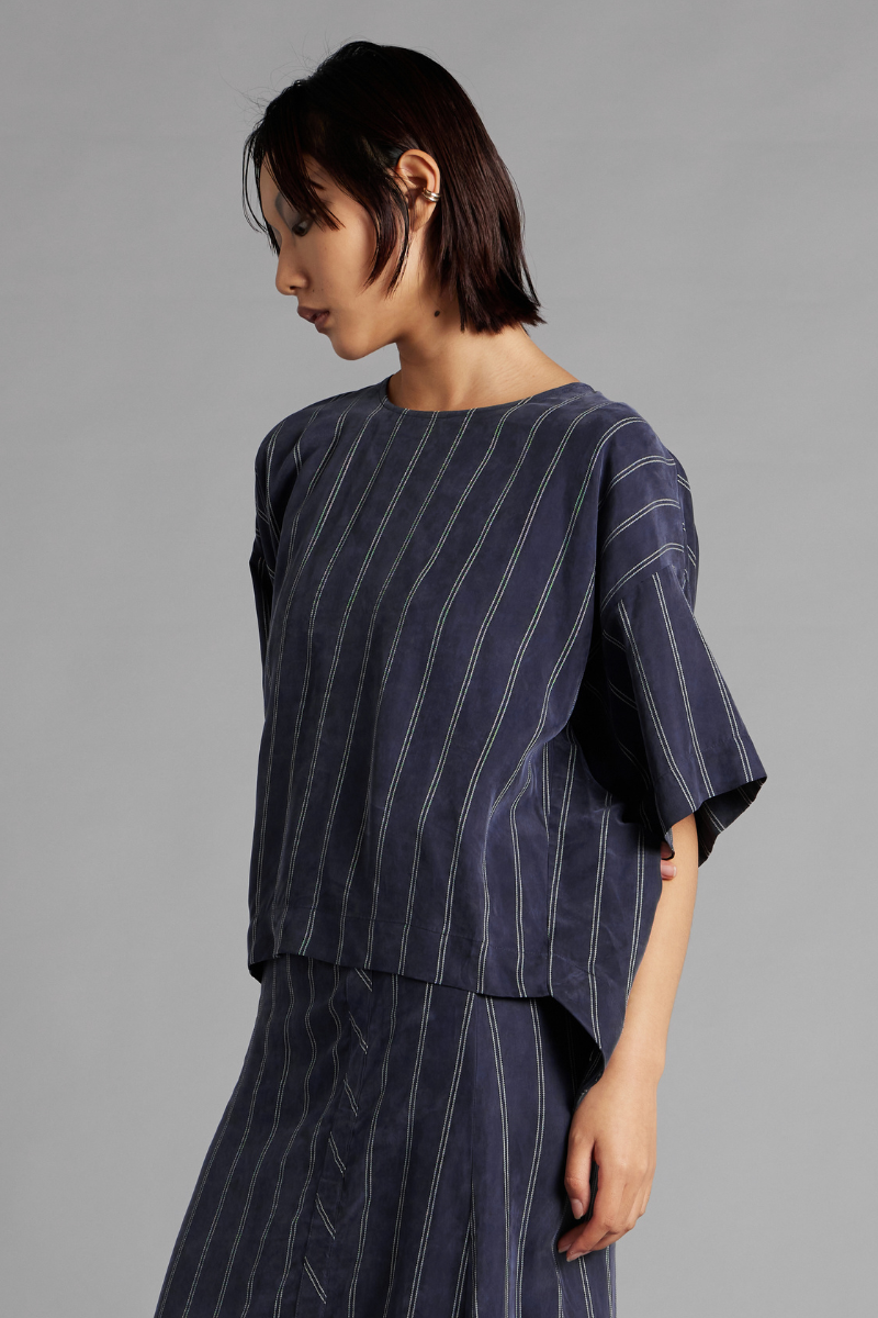 Ink Stripe Lantern Cupro Viscose Top