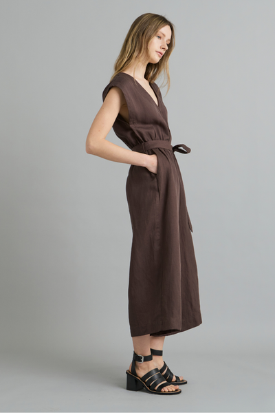 Chocolate Lilium Linen Tencel Jumpsuit