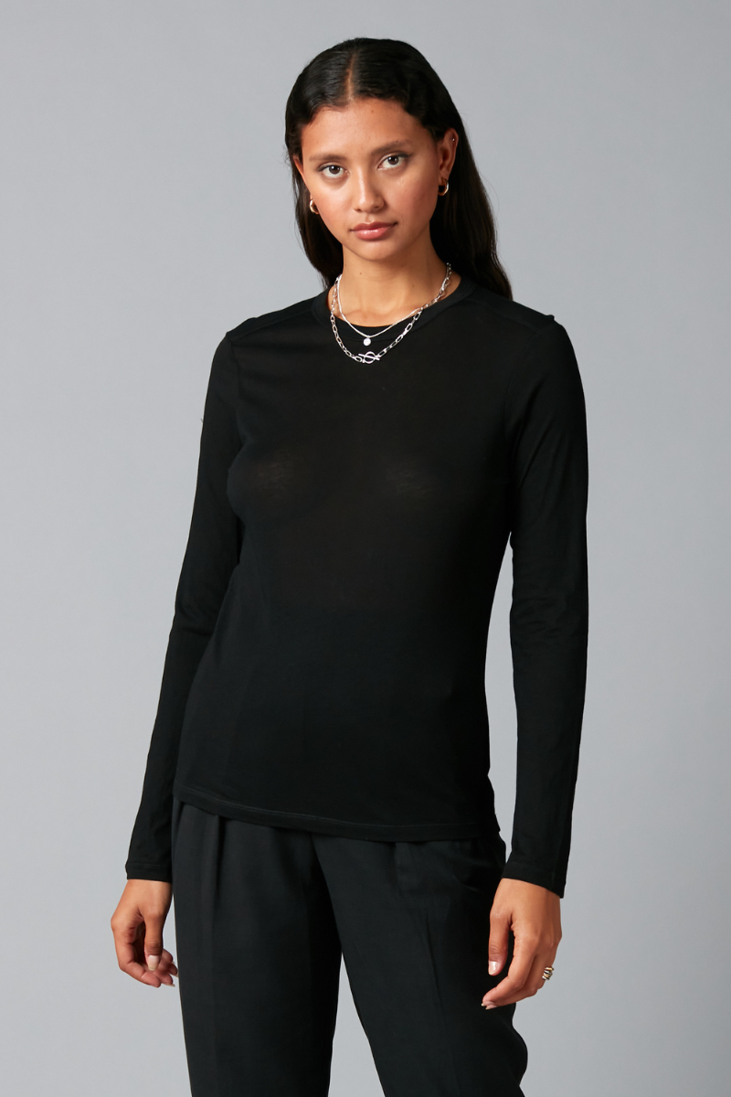 Black Cotton Kazoko Long Sleeve Tee