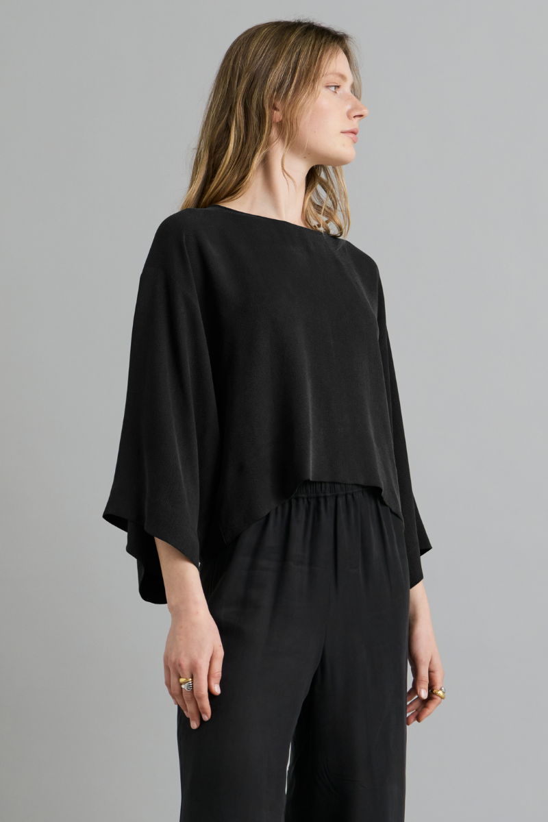 Black Alya Textured Cupro Top