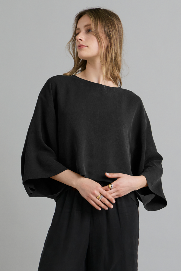 Black Alya Textured Cupro Top