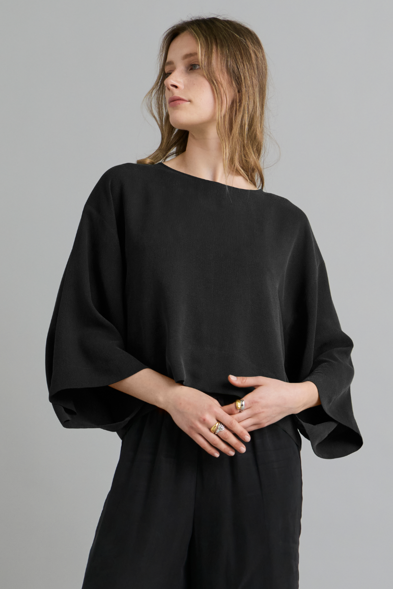 Black Alya Textured Cupro Top