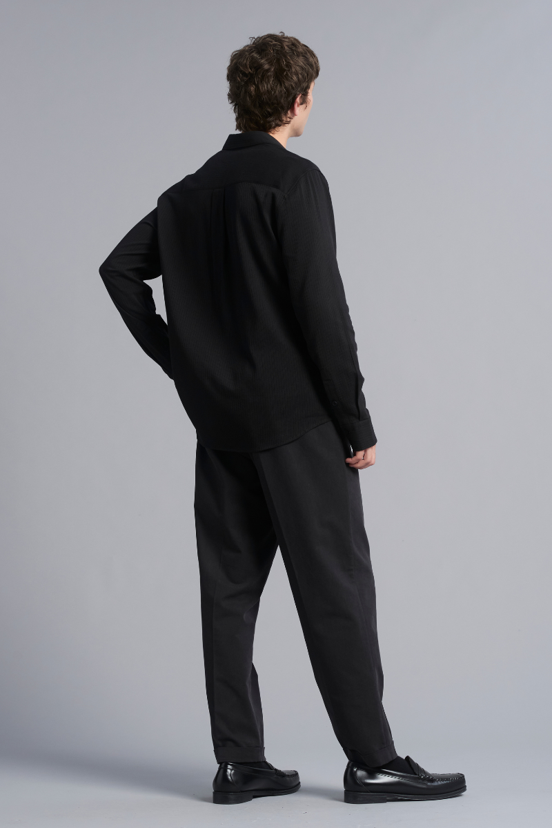 Black Bedford Textured Cotton Shirt