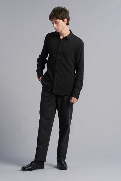 Black Bedford Textured Cotton Shirt