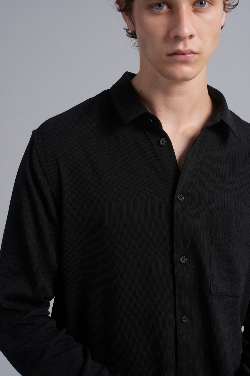 Black Bedford Textured Cotton Shirt