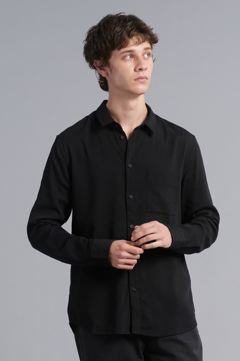 Black Bedford Textured Cotton Shirt