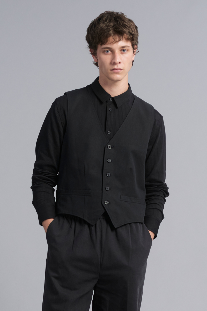 Black Bedford Textured Cotton Shirt