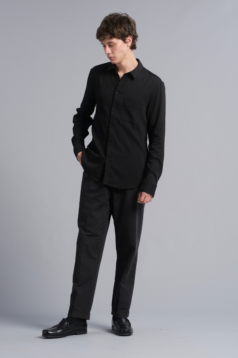 Black Bedford Textured Cotton Shirt