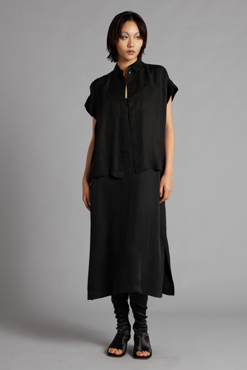 Black Glider Midi Slip Dress