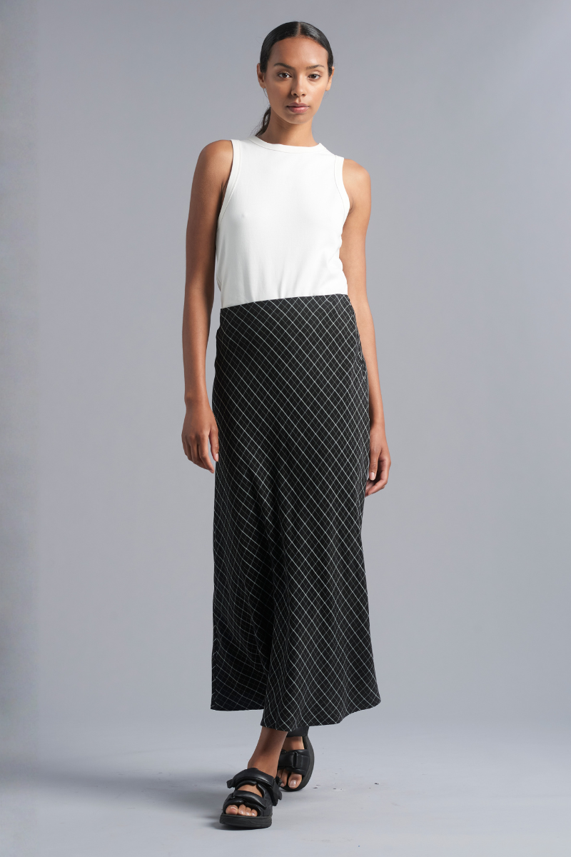 Black White Check Meisa Maxi Skirt