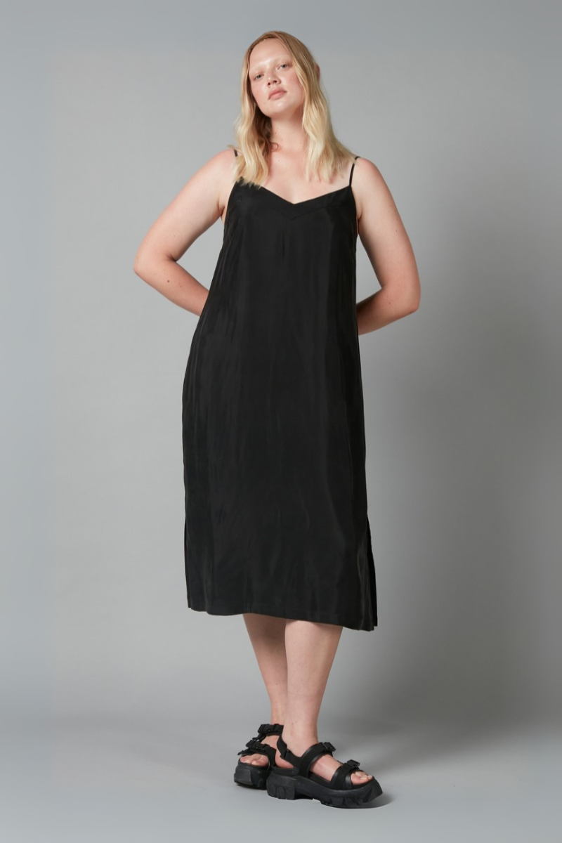Black Glider Midi Slip Dress