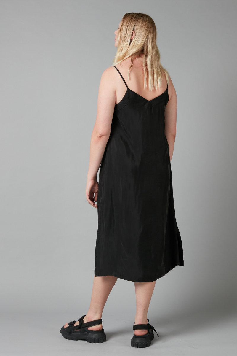Black Glider Midi Slip Dress