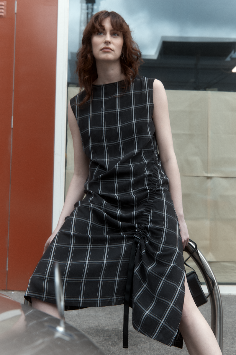 Check Lilit Drawstring Midi Dress