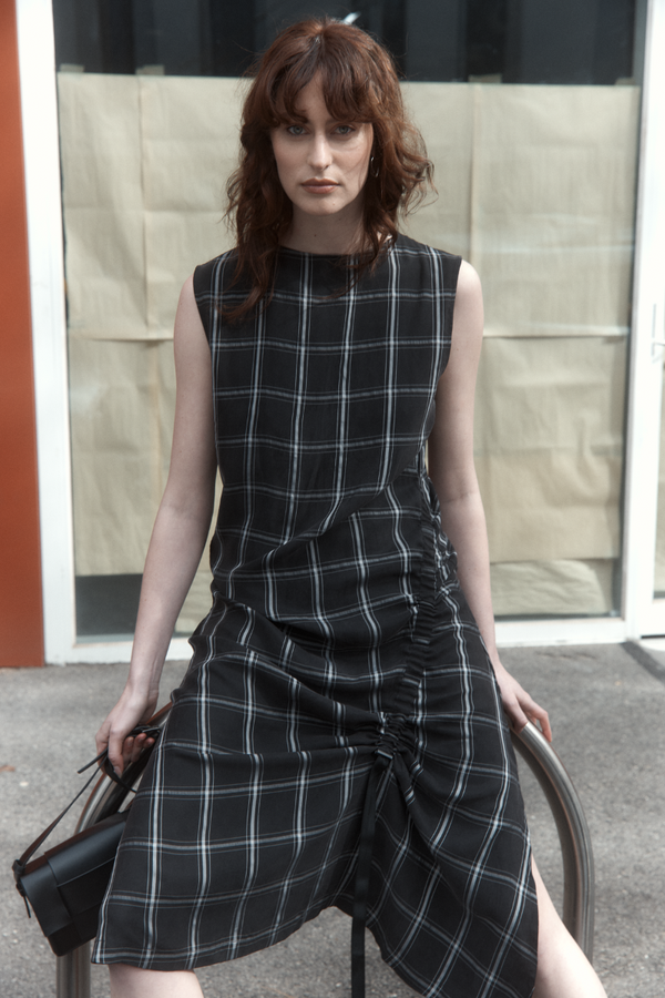 Check Lilit Drawstring Midi Dress