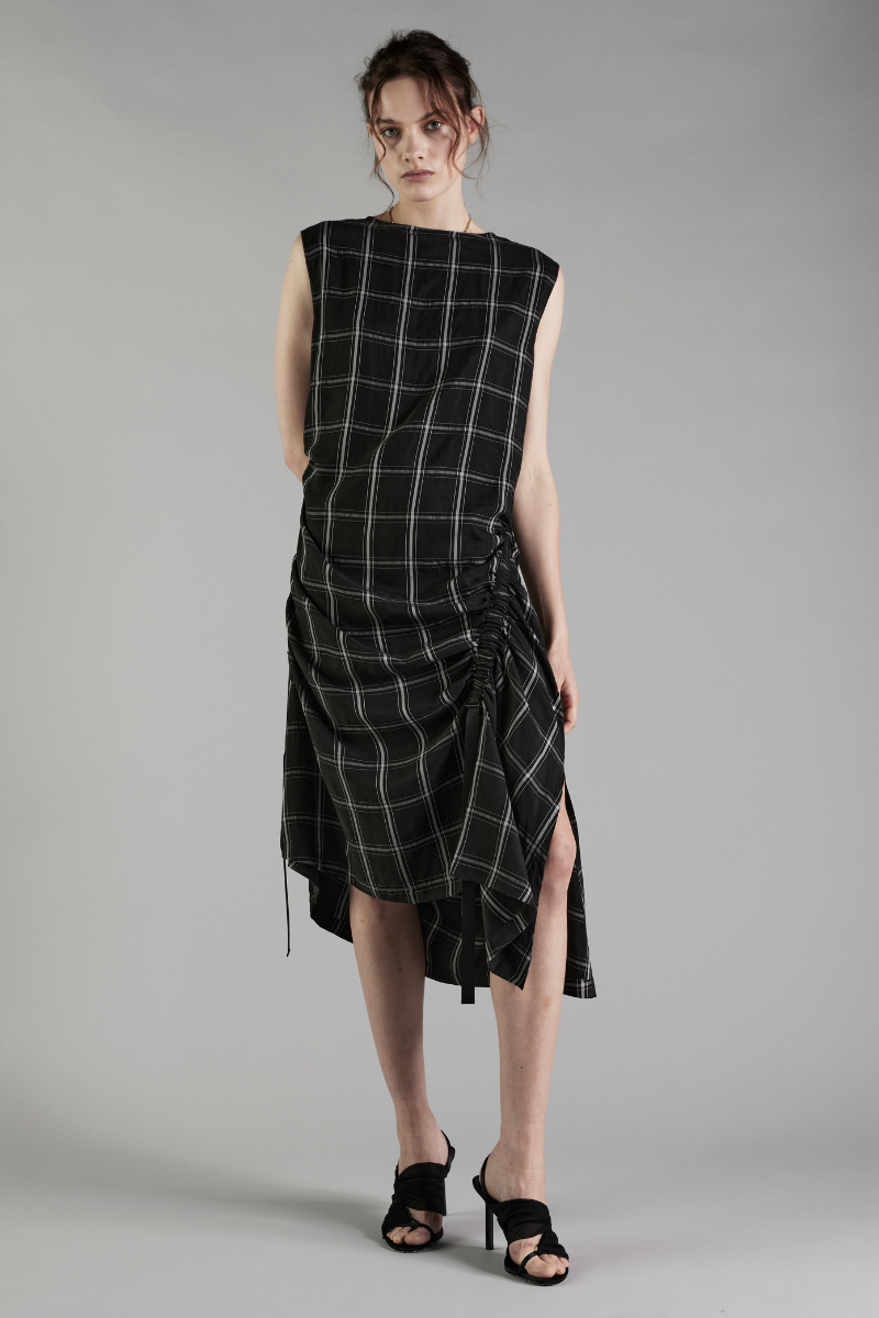 Check Lilit Drawstring Midi Dress