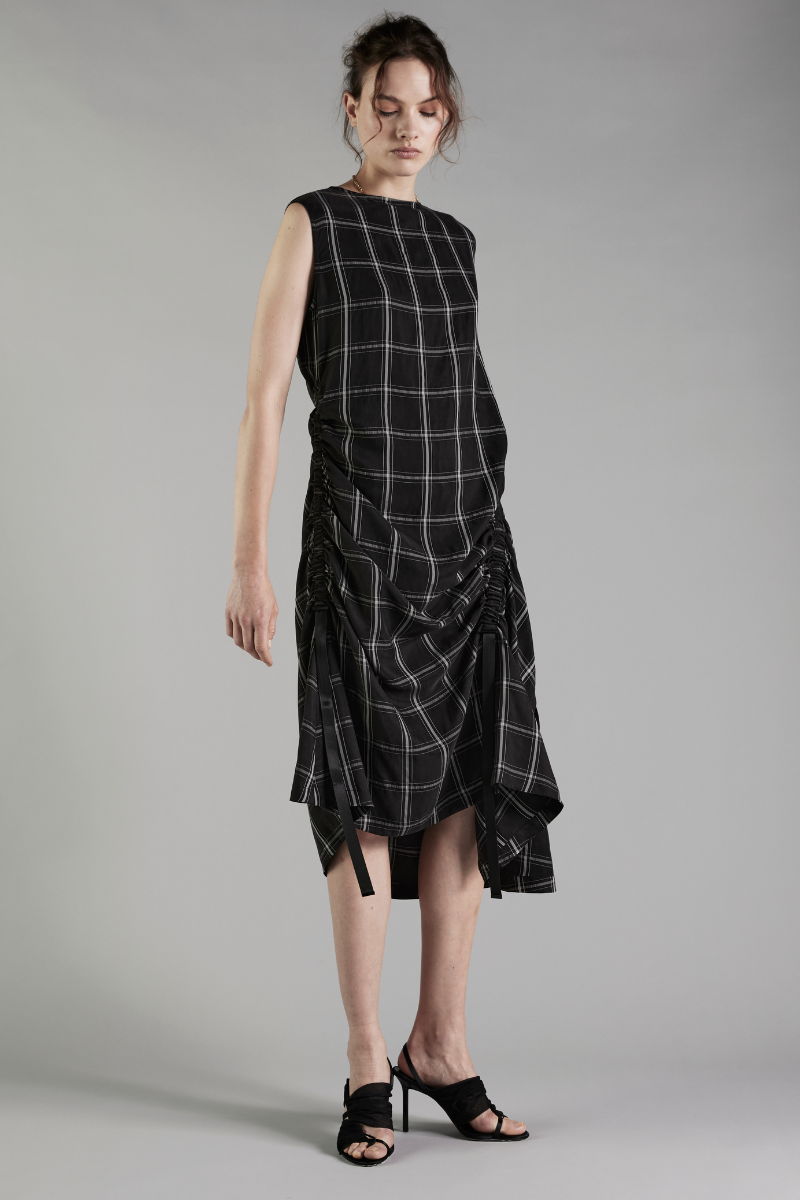 Check Lilit Drawstring Midi Dress