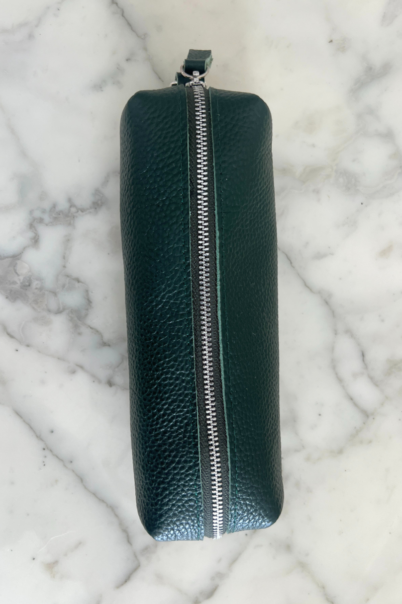 Dark Green Leather Pencil Case