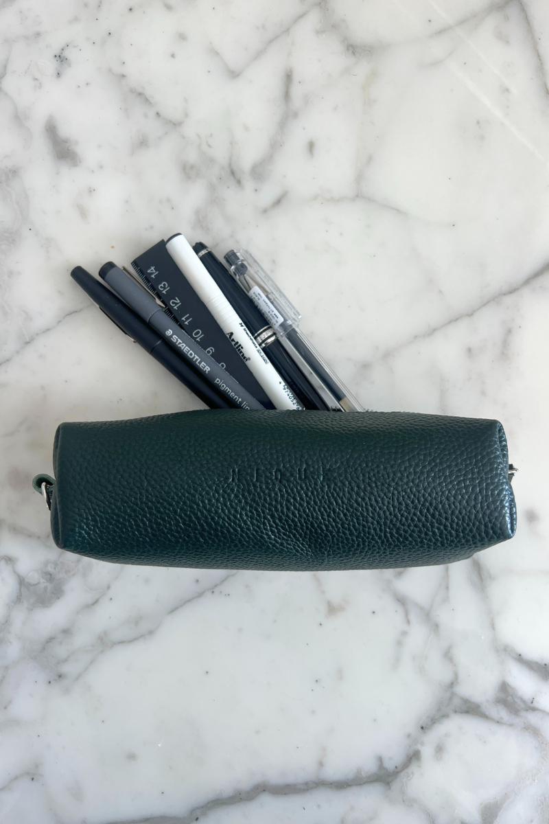 Dark Green Leather Pencil Case