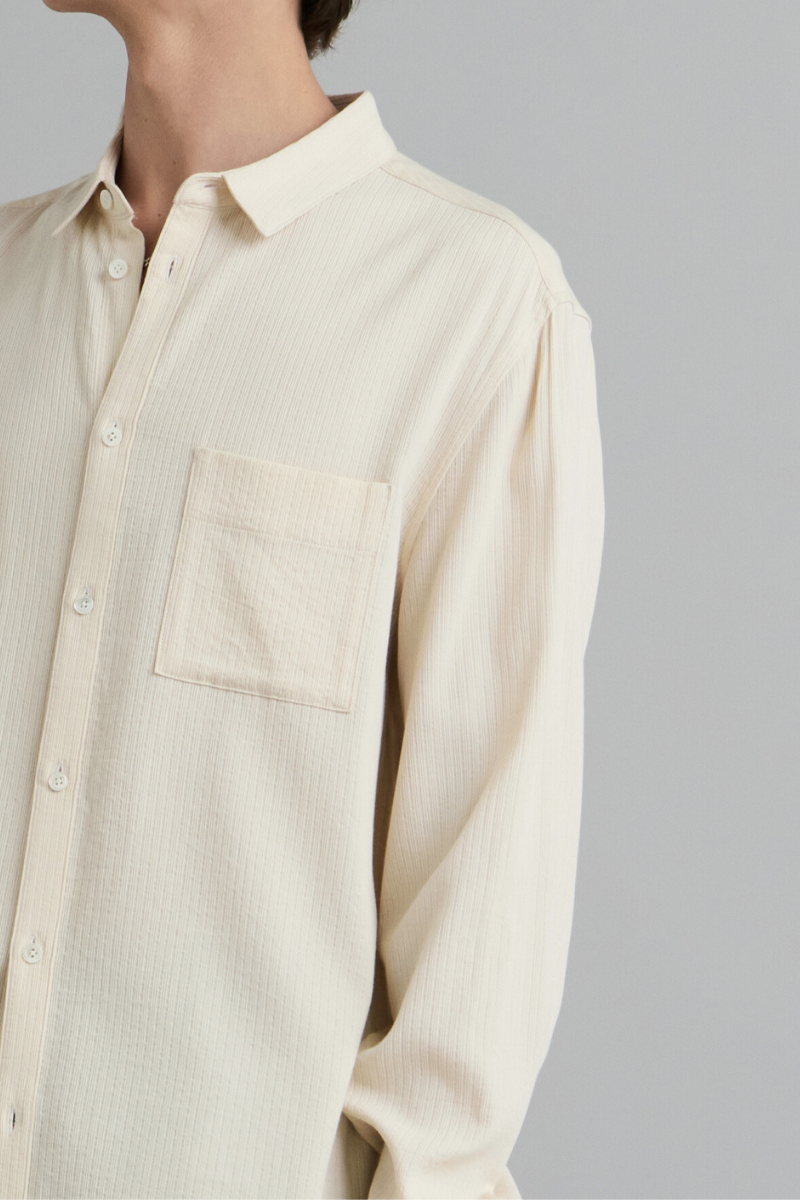 Ecru Bedford Textured Cotton Shirt