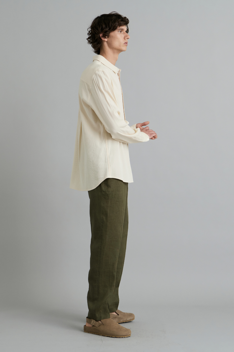 Ecru Bedford Textured Cotton Shirt