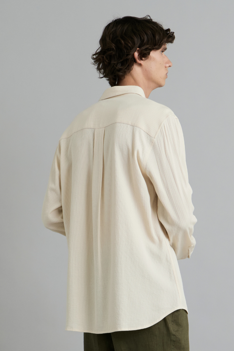 Ecru Bedford Textured Cotton Shirt