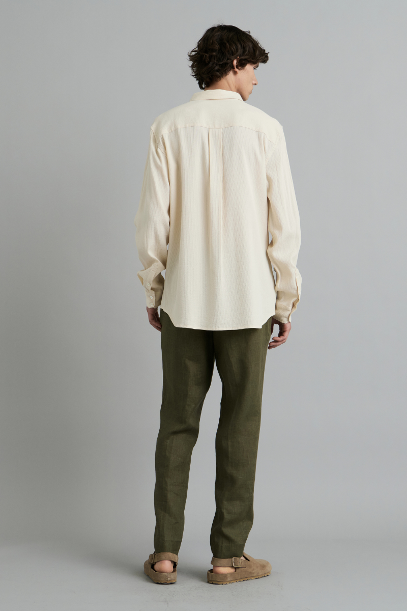 Ecru Bedford Textured Cotton Shirt