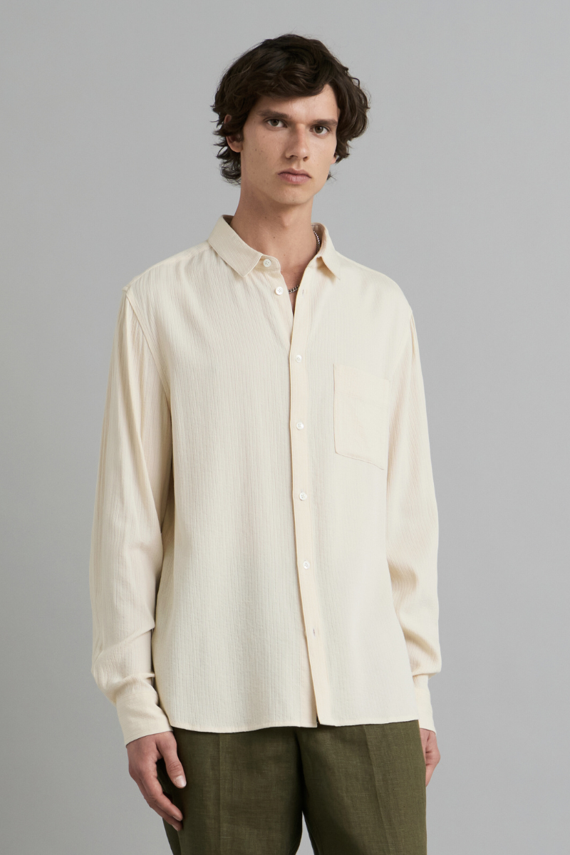 Ecru Bedford Textured Cotton Shirt