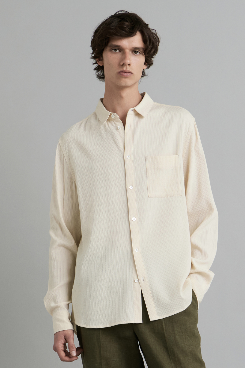 Ecru Bedford Textured Cotton Shirt