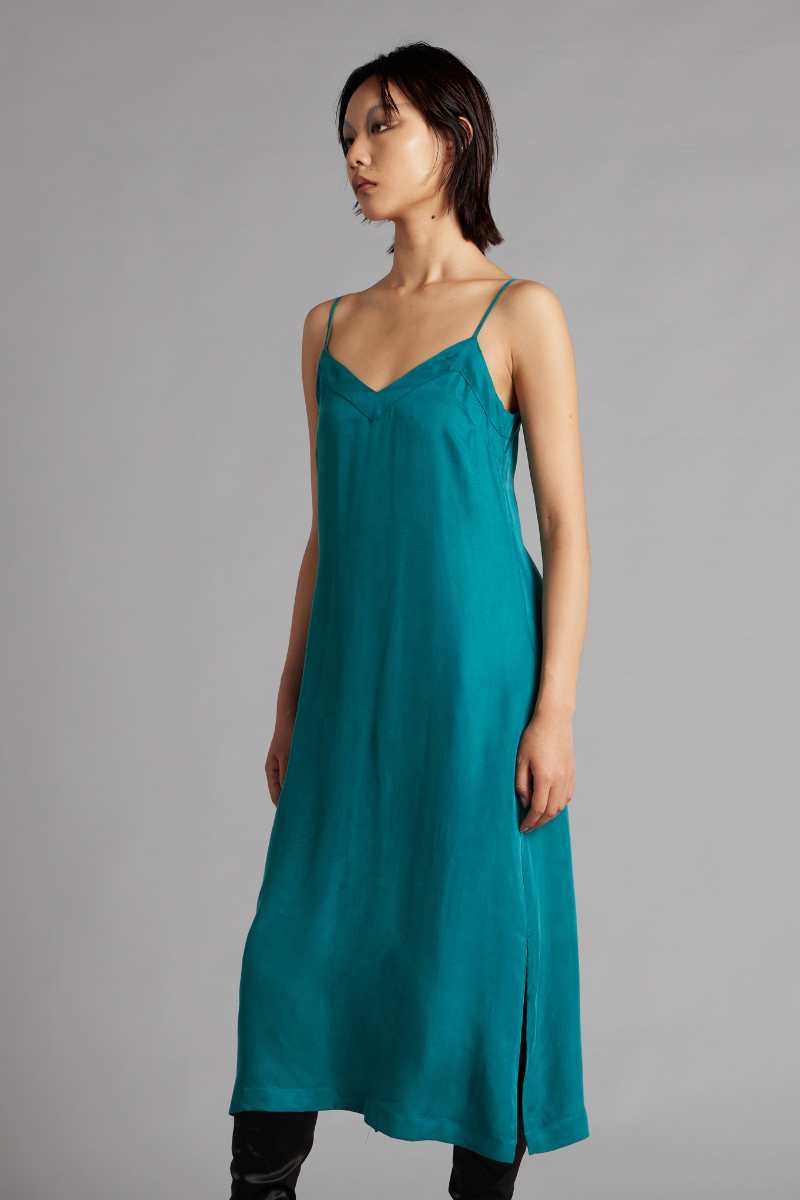Jewel Green Glider Midi Slip Dress | Iconic Minimalism Nique Clothing Jewel Green Glider Midi Slip Dress | Iconic Minimalism Nique Clothing