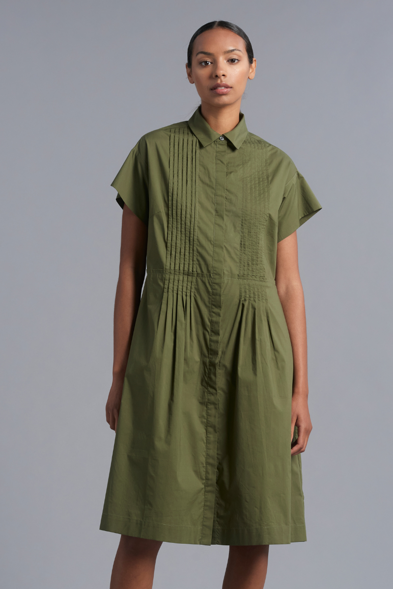 Khaki Noto Cap Sleeve Shirtdress | Refined Cotton Dress by Nique Nique Clothing Khaki Noto Cap Sleeve Shirtdress | Refined Cotton Dress by Nique Nique Clothing