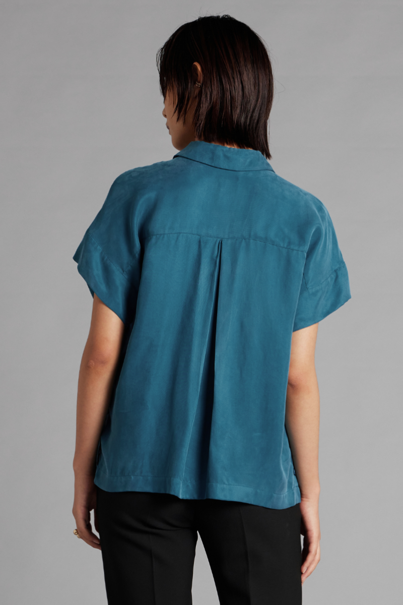 Teal Lotus Button Cupro Shirt