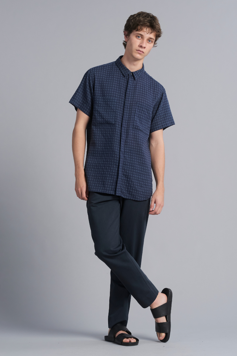 Navy Edgely Cotton Shirt