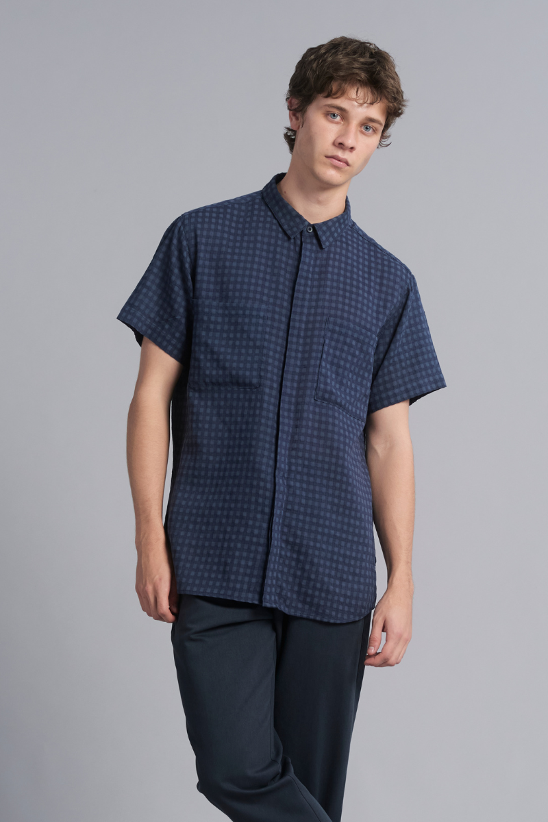 Navy Edgely Cotton Shirt