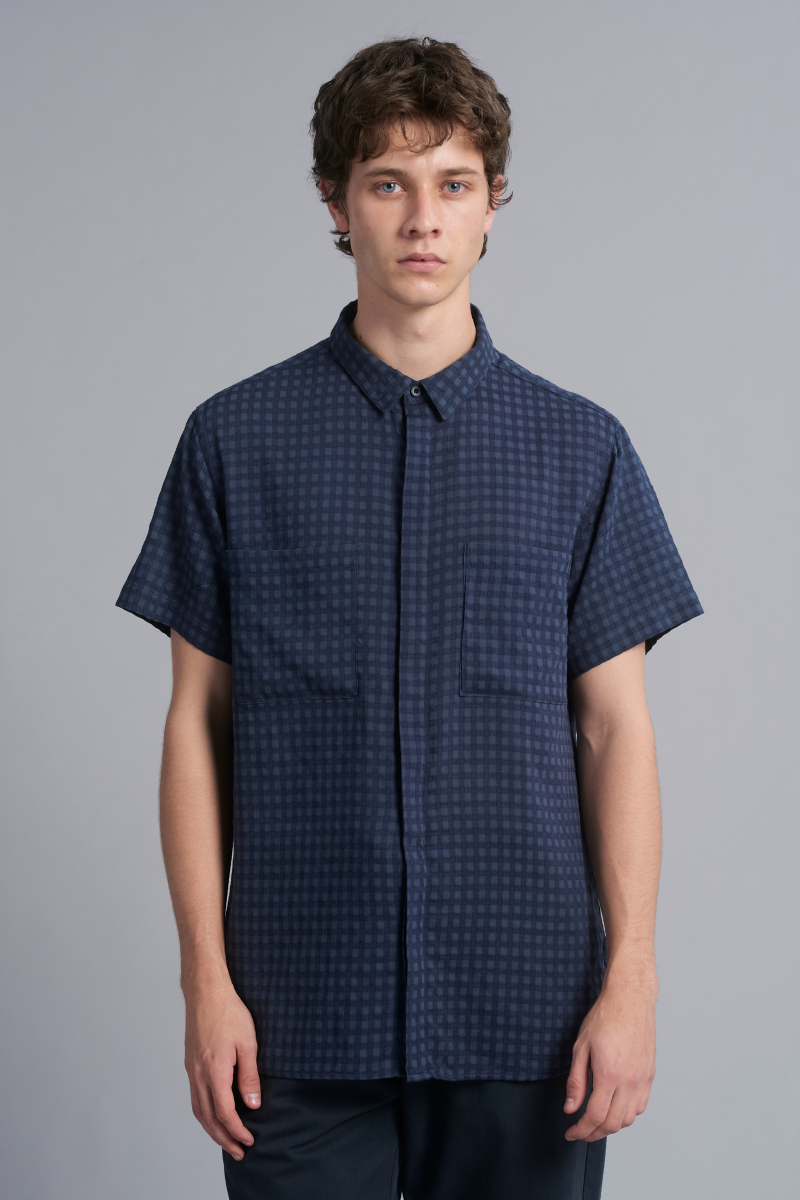 Navy Edgely Cotton Shirt