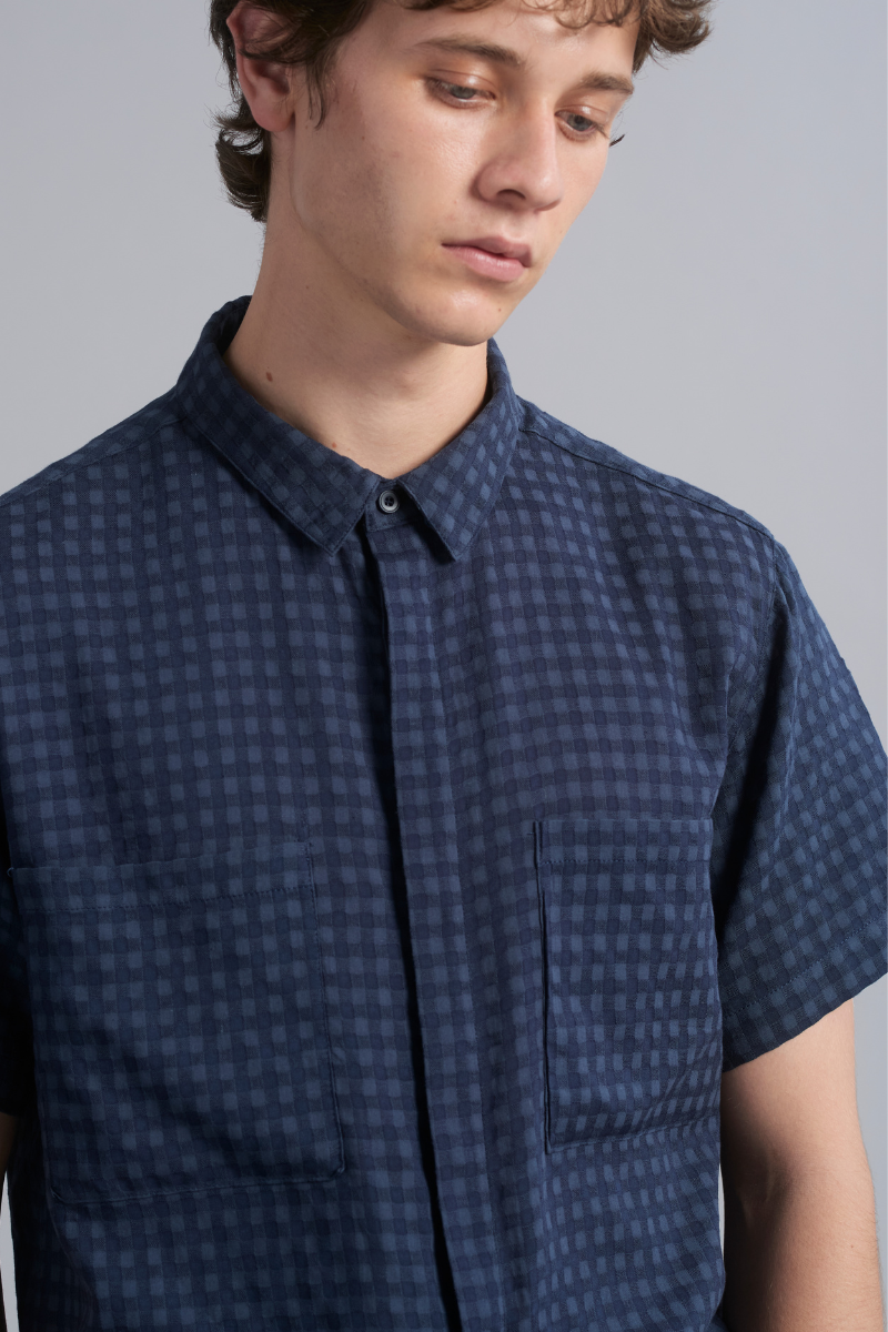 Navy Edgely Cotton Shirt