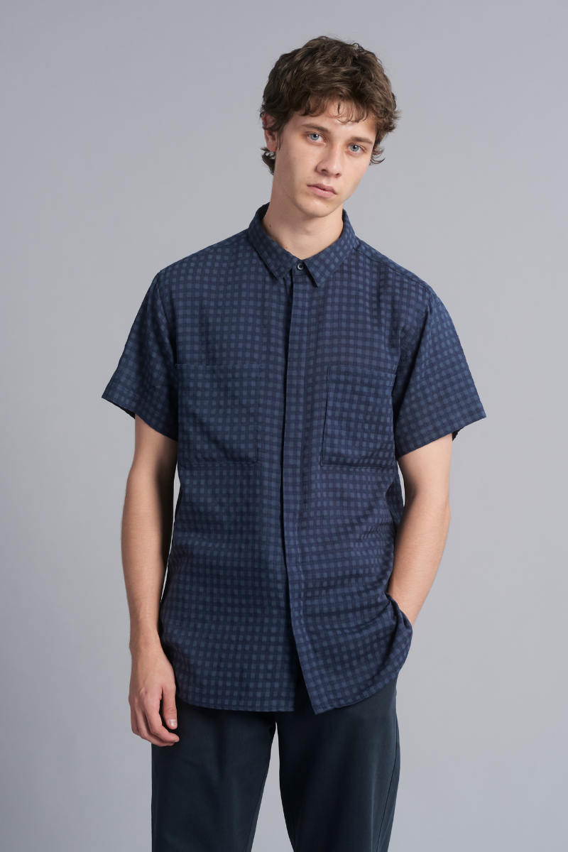 Navy Edgely Cotton Shirt