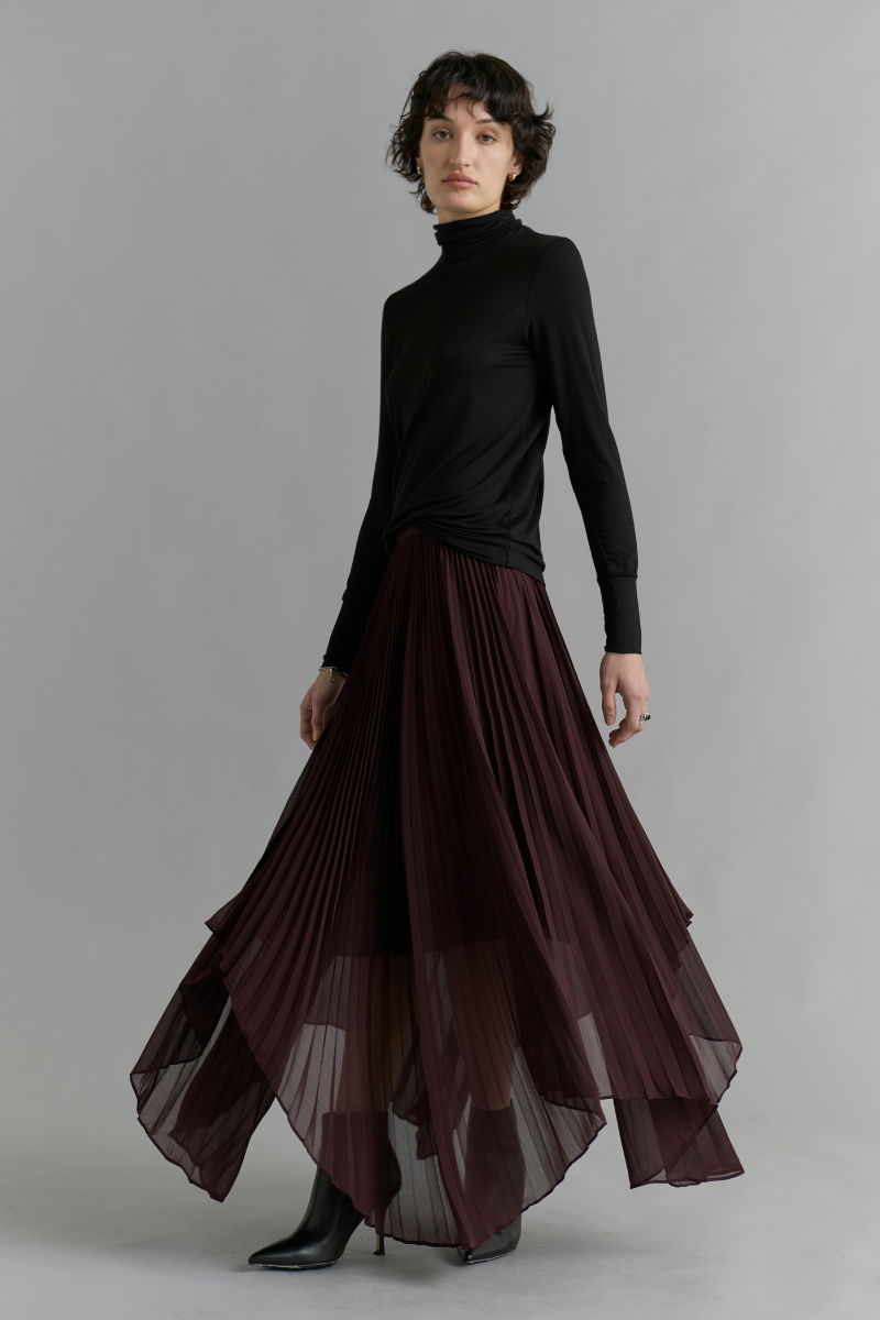 Deep Wine Nebula Pleated Skirt