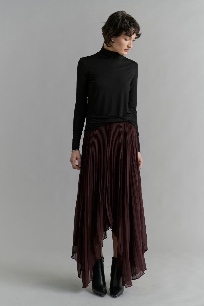 Deep Wine Nebula Pleated Skirt