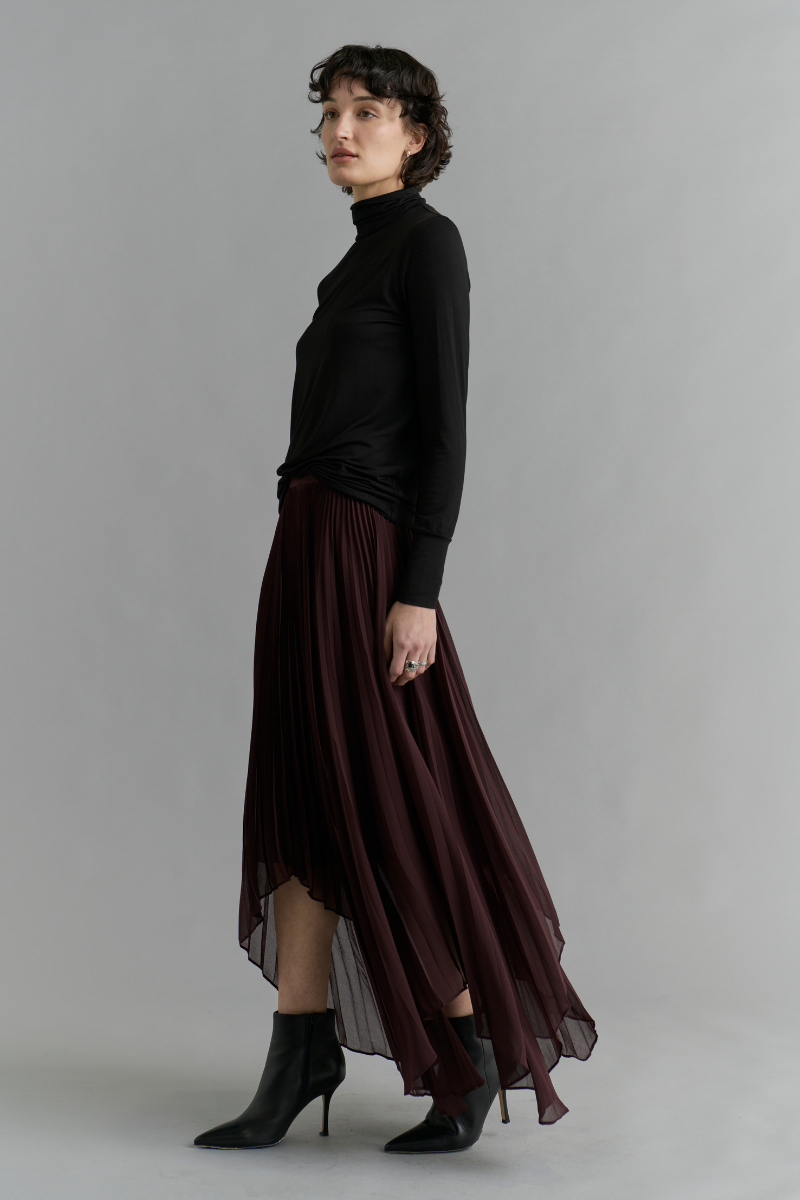 Deep Wine Nebula Pleated Skirt