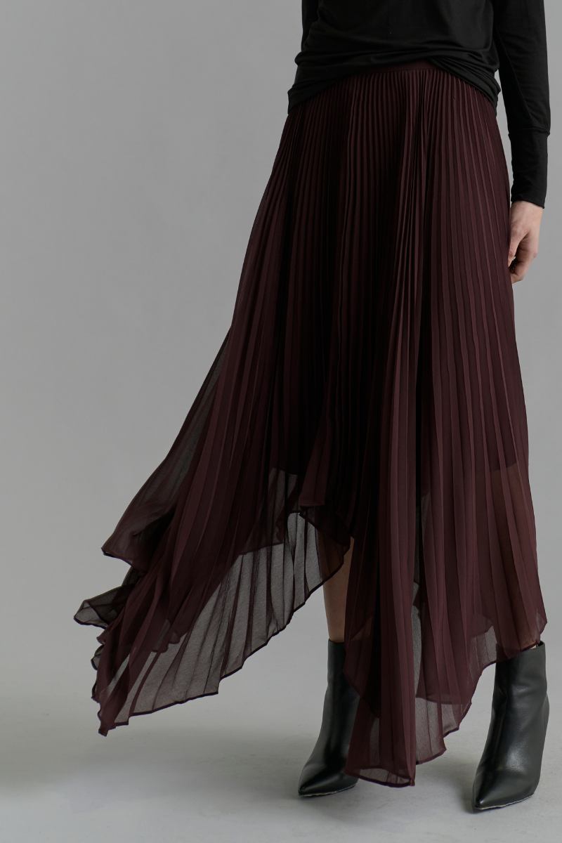 Deep Wine Nebula Pleated Skirt