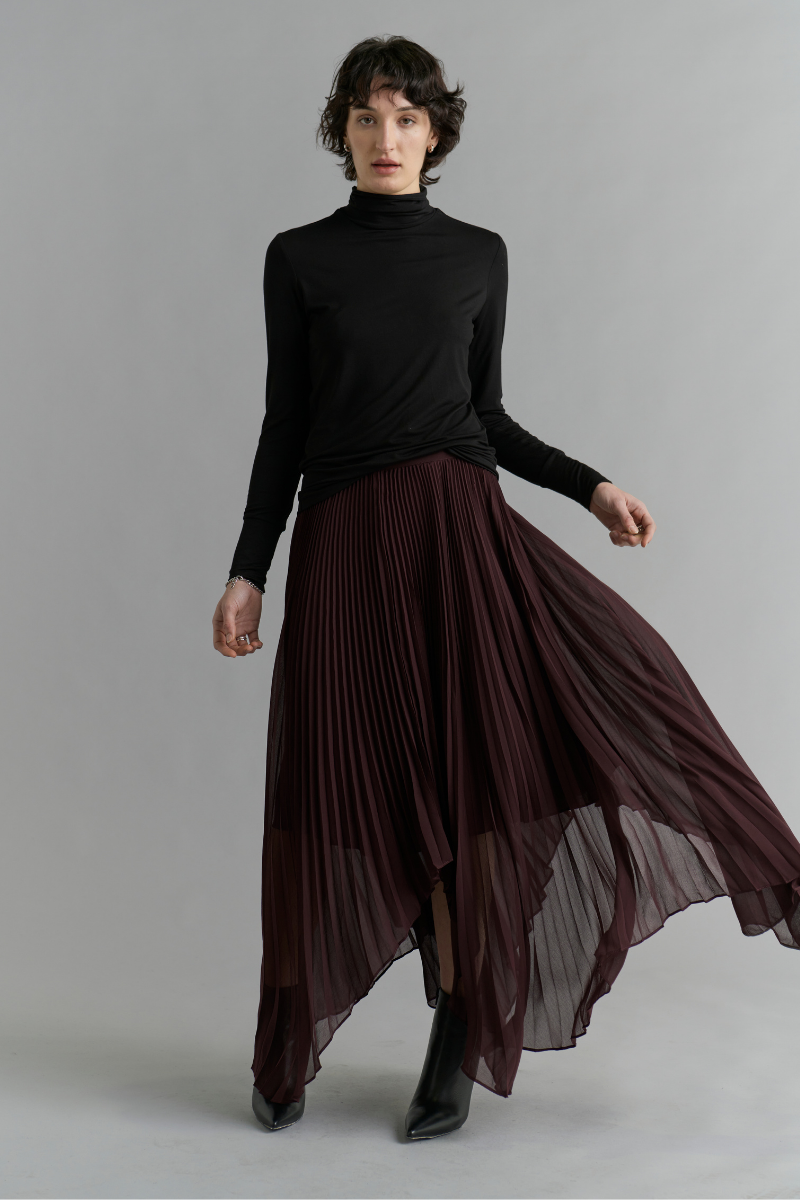 Deep Wine Nebula Pleated Skirt