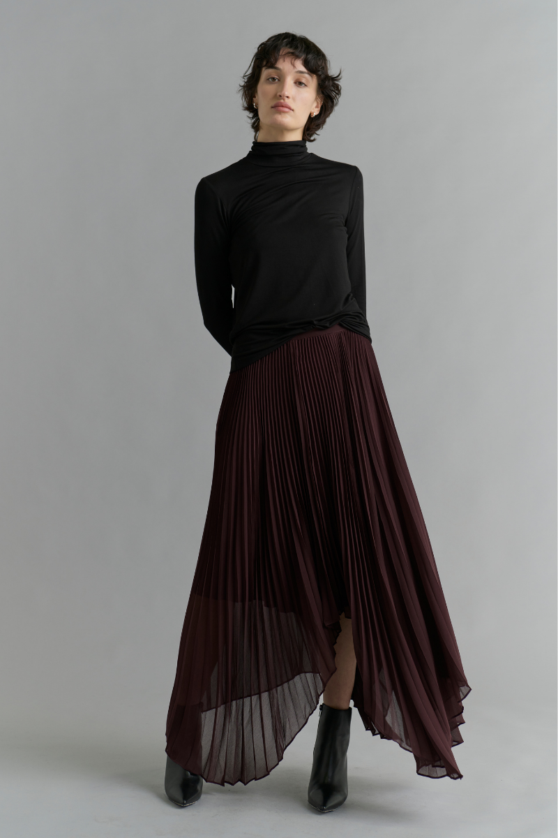 Deep Wine Nebula Pleated Skirt