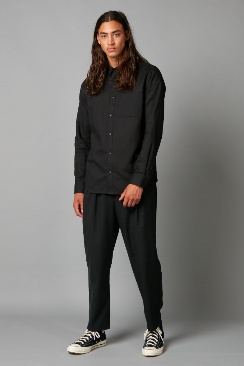 Black Kano Linen Long Sleeve Shirt