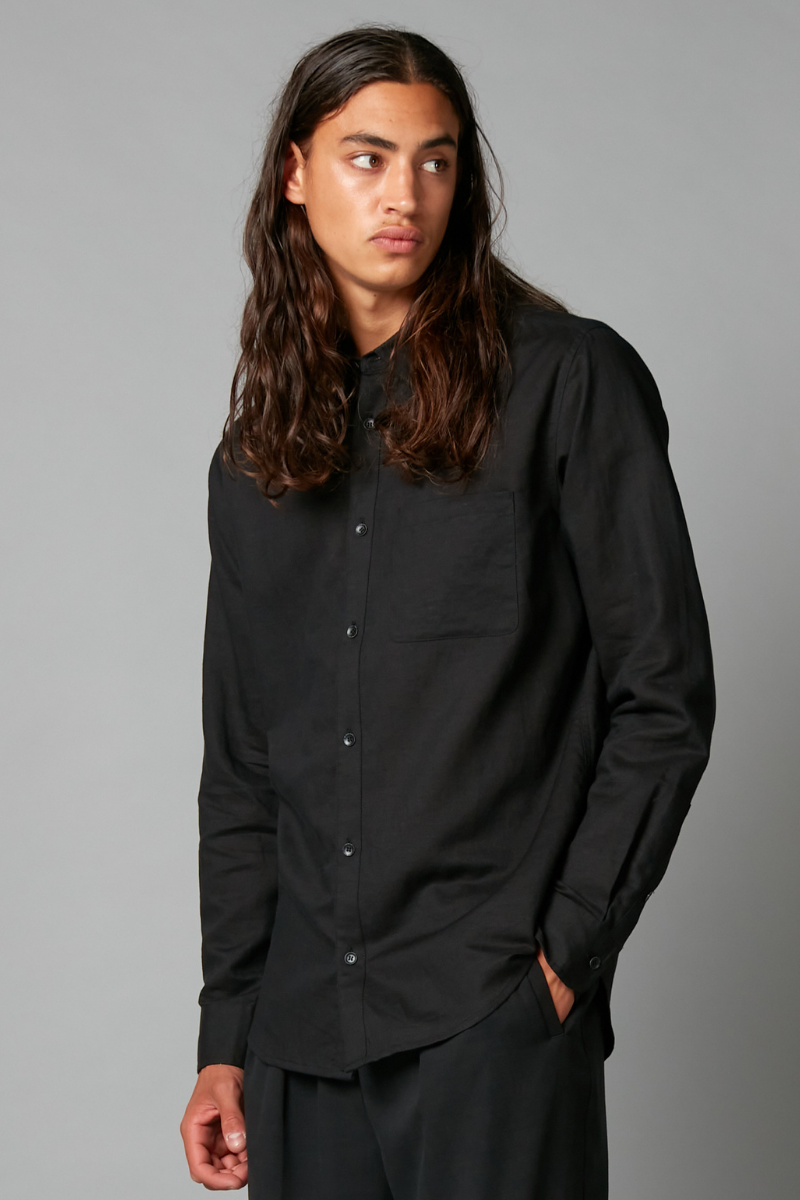 Black Kano Linen Long Sleeve Shirt