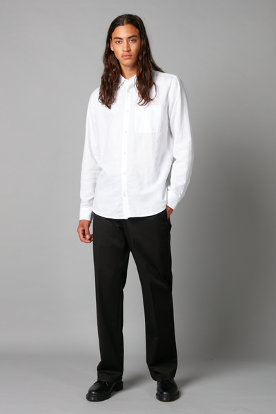 White Kano Linen Long Sleeve Shirt