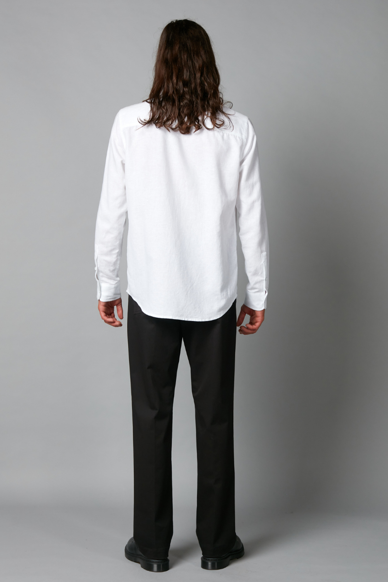 White Kano Linen Long Sleeve Shirt